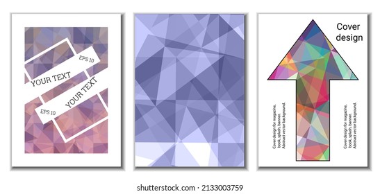 Cover design. Set of 3 covers. Imitation of crumpled paper. Unusual bright abstract background for magazine, book, splash, banner, vector. Imitation of crumpled paper