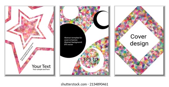 Cover design. Set of 3 covers. Imitation of crumpled paper. Unusual bright abstract background for magazine, book, splash, banner, vector. Imitation of crumpled paper