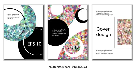 Cover design. Set of 3 covers. Imitation of crumpled paper. Unusual bright abstract background for magazine, book, splash, banner, vector. Imitation of crumpled paper