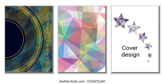 Diseño de portada. Conjunto de 3 cubiertas. Imitación de papel desmenuzado. Inusual fondo abstracto brillante para revista, libro, splash, banner, vector. Imitación de papel cruzado
