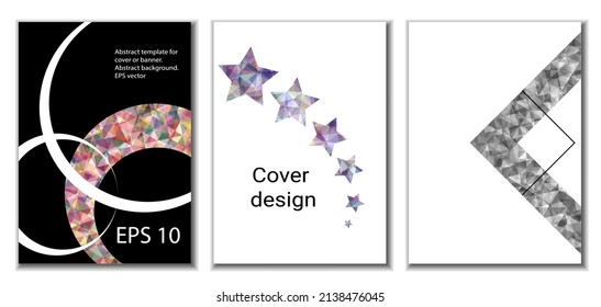 Cover design. Set of 3 covers. Imitation of crumpled paper. Unusual bright abstract background for magazine, book, splash, banner, vector. Imitation of crumpled paper