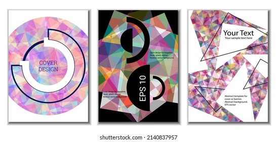 Deckungsdesign. Satz von 3 Covern. Nachahmung von zerbrochenem Papier. Ungewöhnlicher heller abstrakter Hintergrund für Magazin, Buch, Splash, Banner, Vektorgrafik. Nachahmung von zerkleinertem Papier