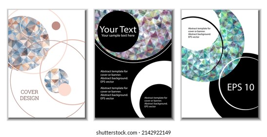 Cover design. Set of 3 covers. Imitation of crumpled paper. Unusual bright abstract background for magazine, book, splash, banner, vector. Imitation of crumpled paper