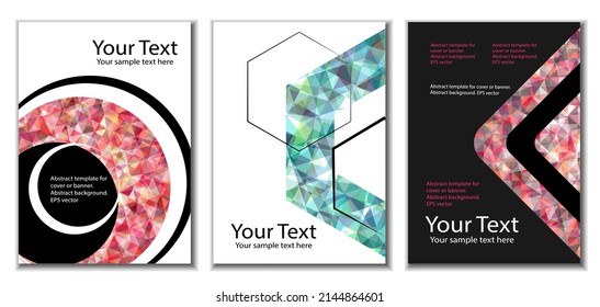 Cover design. Set of 3 covers. Imitation of crumpled paper. Unusual bright abstract background for magazine, book, splash, banner, vector. Imitation of crumpled paper