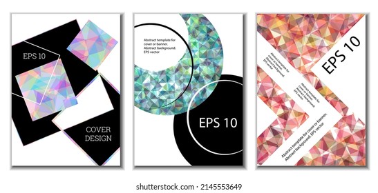 Cover design. Set of 3 covers. Imitation of crumpled paper. Unusual bright abstract background for magazine, book, splash, banner, vector. Imitation of crumpled paper