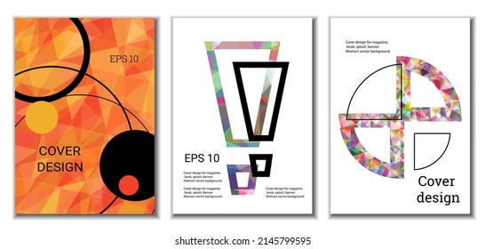 Cover design. Set of 3 covers. Imitation of crumpled paper. Unusual bright abstract background for magazine, book, splash, banner, vector. Imitation of crumpled paper