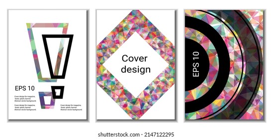 Diseño de portada. Conjunto de 3 cubiertas. Imitación de papel desmenuzado. Inusual fondo abstracto brillante para revista, libro, splash, banner, vector. Imitación de papel cruzado
