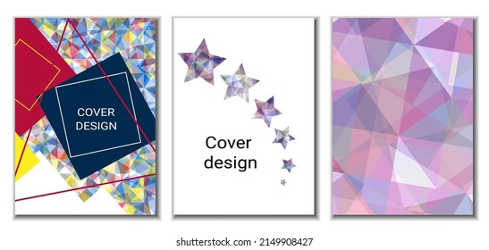 Cover design. Set of 3 covers. Imitation of crumpled paper. Unusual bright abstract background for magazine, book, splash, banner, vector. Imitation of crumpled paper