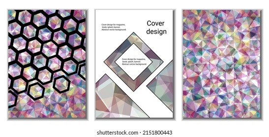 Cover design. Set of 3 covers. Imitation of crumpled paper. Unusual bright abstract background for magazine, book, splash, banner, vector. Imitation of crumpled paper