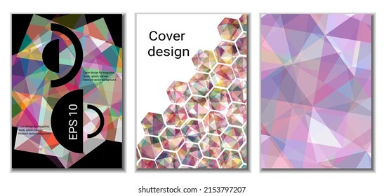 Diseño de portada. Conjunto de 3 cubiertas. Imitación de papel desmenuzado. Inusual fondo abstracto brillante para revista, libro, splash, banner, vector. Imitación de papel cruzado