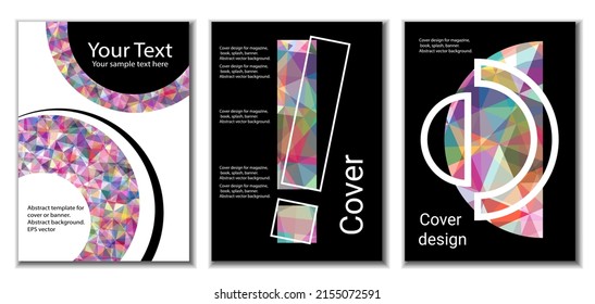 Deckungsdesign. Satz von 3 Covern. Nachahmung von zerbrochenem Papier. Ungewöhnlicher heller abstrakter Hintergrund für Magazin, Buch, Splash, Banner, Vektorgrafik. Nachahmung von zerkleinertem Papier