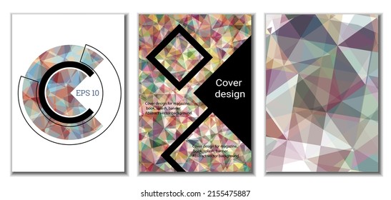 Diseño de portada. Conjunto de 3 cubiertas. Imitación de papel desmenuzado. Inusual fondo abstracto brillante para revista, libro, splash, banner, vector. Imitación de papel cruzado