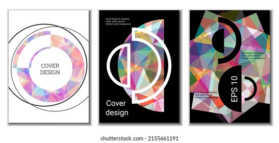 Cover design. Set of 3 covers. Imitation of crumpled paper. Unusual bright abstract background for magazine, book, splash, banner, vector. Imitation of crumpled paper