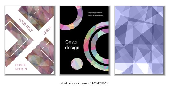 Cover design. Set of 3 covers. Imitation of crumpled paper. Unusual bright abstract background for magazine, book, splash, banner, vector. Imitation of crumpled paper