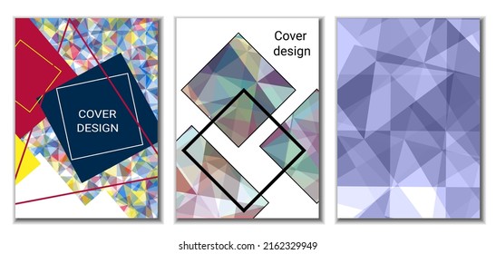 Cover design. Set of 3 covers. Imitation of crumpled paper. Unusual bright abstract background for magazine, book, splash, banner, vector. Imitation of crumpled paper