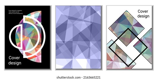 Cover design. Set of 3 covers. Imitation of crumpled paper. Unusual bright abstract background for magazine, book, splash, banner, vector. Imitation of crumpled paper