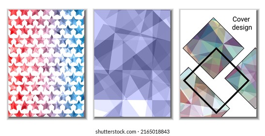 Cover design. Set of 3 covers. Imitation of crumpled paper. Unusual bright abstract background for magazine, book, splash, banner, vector. Imitation of crumpled paper