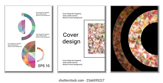 Cover design. Set of 3 covers. Imitation of crumpled paper. Unusual bright abstract background for magazine, book, splash, banner, vector. Imitation of crumpled paper