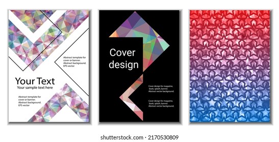 Cover design. Set of 3 covers. Imitation of crumpled paper. Unusual bright abstract background for magazine, book, splash, banner, vector. Imitation of crumpled paper