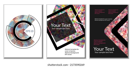 Cover design. Set of 3 covers. Imitation of crumpled paper. Unusual bright abstract background for magazine, book, splash, banner, vector. Imitation of crumpled paper