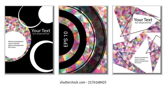 Cover design. Set of 3 covers. Imitation of crumpled paper. Unusual bright abstract background for magazine, book, splash, banner, vector. Imitation of crumpled paper