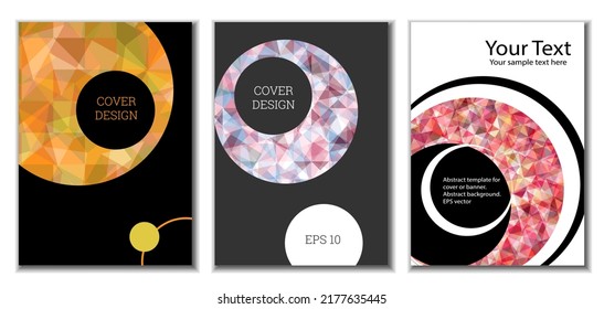 Cover design. Set of 3 covers. Imitation of crumpled paper. Unusual bright abstract background for magazine, book, splash, banner, vector. Imitation of crumpled paper