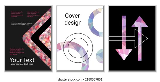 Cover design. Set of 3 covers. Imitation of crumpled paper. Unusual bright abstract background for magazine, book, splash, banner, vector. Imitation of crumpled paper