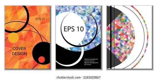 Cover design. Set of 3 covers. Imitation of crumpled paper. Unusual bright abstract background for magazine, book, splash, banner, vector. Imitation of crumpled paper