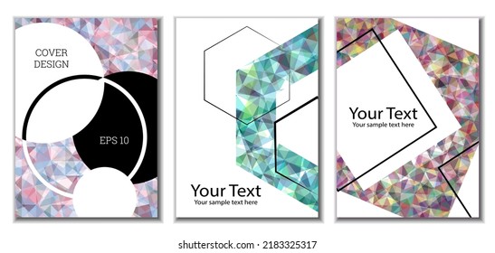 Cover design. Set of 3 covers. Imitation of crumpled paper. Unusual bright abstract background for magazine, book, splash, banner, vector. Imitation of crumpled paper