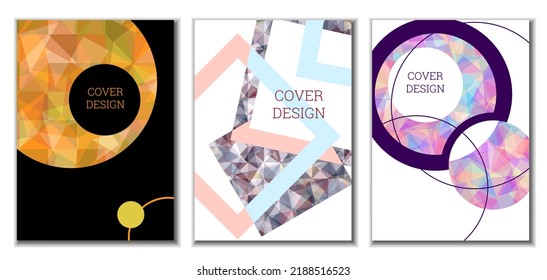 Cover design. Set of 3 covers. Imitation of crumpled paper. Unusual bright abstract background for magazine, book, splash, banner, vector. Imitation of crumpled paper