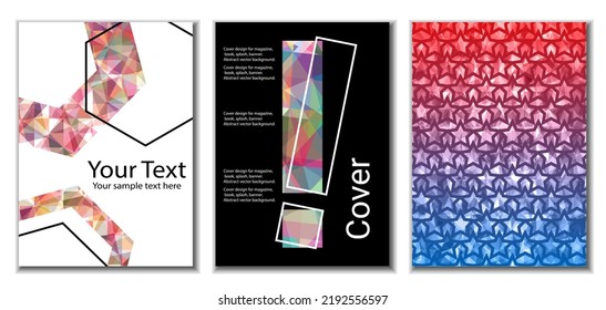 Cover design. Set of 3 covers. Imitation of crumpled paper. Unusual bright abstract background for magazine, book, splash, banner, vector. Imitation of crumpled paper