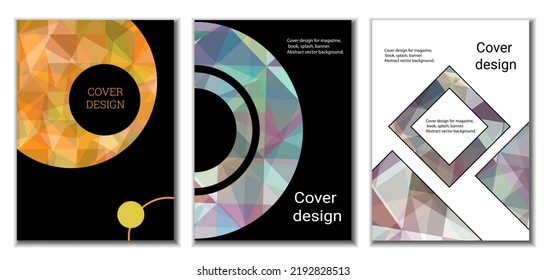 Cover design. Set of 3 covers. Imitation of crumpled paper. Unusual bright abstract background for magazine, book, splash, banner, vector. Imitation of crumpled paper