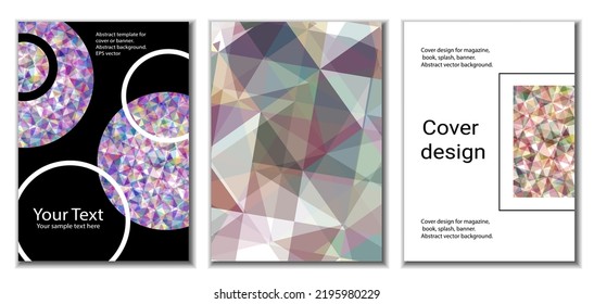 Diseño de portada. Conjunto de 3 cubiertas. Imitación de papel desmenuzado. Inusual fondo abstracto brillante para revista, libro, splash, banner, vector. Imitación de papel cruzado