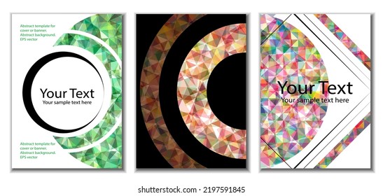 Cover design. Set of 3 covers. Imitation of crumpled paper. Unusual bright abstract background for magazine, book, splash, banner, vector. Imitation of crumpled paper