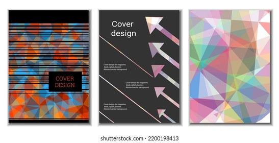 Cover design. Set of 3 covers. Imitation of crumpled paper. Unusual bright abstract background for magazine, book, splash, banner, vector. Imitation of crumpled paper