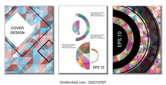 Cover design. Set of 3 covers. Imitation of crumpled paper. Unusual bright abstract background for magazine, book, splash, banner, vector. Imitation of crumpled paper