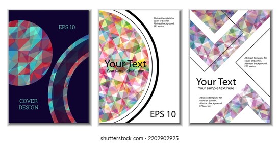 Cover design. Set of 3 covers. Imitation of crumpled paper. Unusual bright abstract background for magazine, book, splash, banner, vector. Imitation of crumpled paper