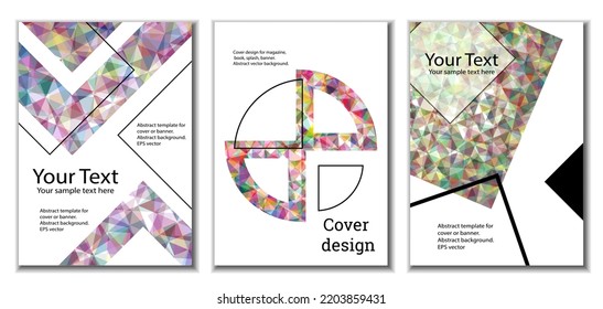 Cover design. Set of 3 covers. Imitation of crumpled paper. Unusual bright abstract background for magazine, book, splash, banner, vector. Imitation of crumpled paper