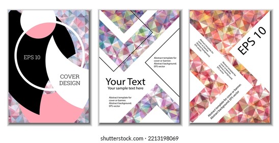 Cover design. Set of 3 covers. Imitation of crumpled paper. Unusual bright abstract background for magazine, book, splash, banner, vector. Imitation of crumpled paper