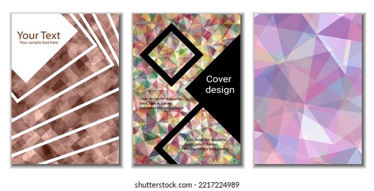 Cover design. Set of 3 covers. Imitation of crumpled paper. Unusual bright abstract background for magazine, book, splash, banner, vector. Imitation of crumpled paper