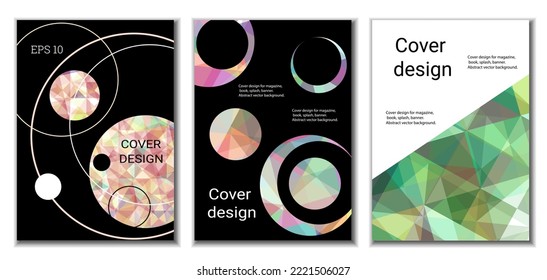 Cover design. Set of 3 covers. Imitation of crumpled paper. Unusual bright abstract background for magazine, book, splash, banner, vector. Imitation of crumpled paper