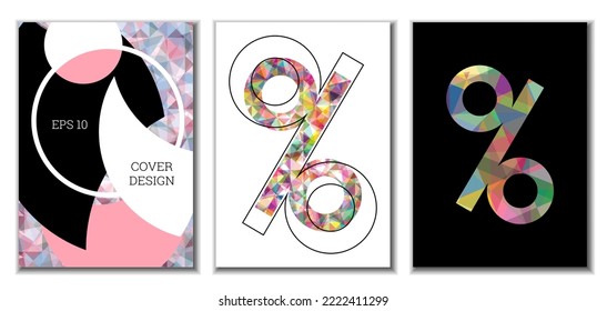 Cover design. Set of 3 covers. Imitation of crumpled paper. Unusual bright abstract background for magazine, book, splash, banner, vector. Imitation of crumpled paper
