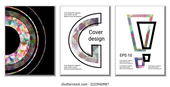 Deckungsdesign. Satz von 3 Covern. Nachahmung von zerbrochenem Papier. Ungewöhnlicher heller abstrakter Hintergrund für Magazin, Buch, Splash, Banner, Vektorgrafik. Nachahmung von zerkleinertem Papier
