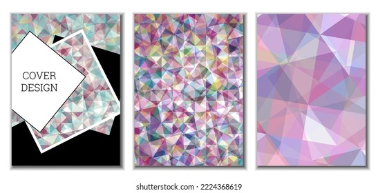 Cover design. Set of 3 covers. Imitation of crumpled paper. Unusual bright abstract background for magazine, book, splash, banner, vector. Imitation of crumpled paper