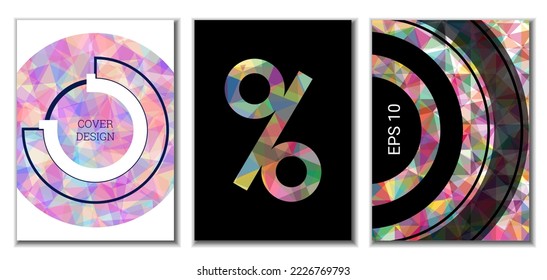 Cover design. Set of 3 covers. Imitation of crumpled paper. Unusual bright abstract background for magazine, book, splash, banner, vector. Imitation of crumpled paper