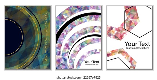 Cover design. Set of 3 covers. Imitation of crumpled paper. Unusual bright abstract background for magazine, book, splash, banner, vector. Imitation of crumpled paper