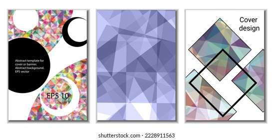 Diseño de portada. Conjunto de 3 cubiertas. Imitación de papel desmenuzado. Inusual fondo abstracto brillante para revista, libro, splash, banner, vector. Imitación de papel cruzado