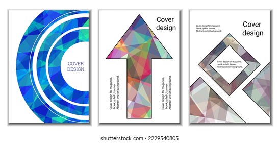 Cover design. Set of 3 covers. Imitation of crumpled paper. Unusual bright abstract background for magazine, book, splash, banner, vector. Imitation of crumpled paper