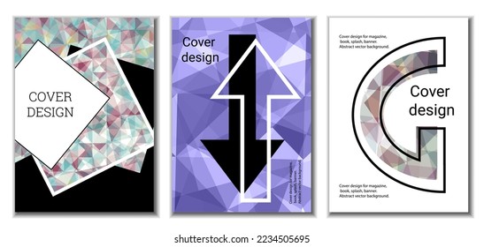 Cover design. Set of 3 covers. Imitation of crumpled paper. Unusual bright abstract background for magazine, book, splash, banner, vector. Imitation of crumpled paper