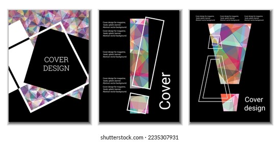 Diseño de portada. Conjunto de 3 cubiertas. Imitación de papel desmenuzado. Inusual fondo abstracto brillante para revista, libro, splash, banner, vector. Imitación de papel cruzado